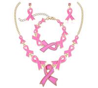 YAHPERN Breast Cancer Awareness Jewelry Set Layered Pink Ribbon Necklace Dangle Earring Breast Cancer Awareness Accessories for Women Survivor Support Jewelry Gifts, Acrylic, No Gemstone