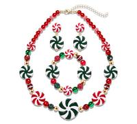 YAHPERN Candy Jewelry Set for Women Christmas Candy Cane Lollipop Necklace Bracelet Earrings Halloween Candy Costume Accessories Candyland Outfits Gifts, Zinc, No Gemstone