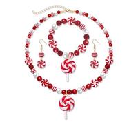 YAHPERN Candy Jewelry Set for Women Girls Christmas Candy Cane Lollipop Necklace Bracelet Earrings Halloween Candy Costume Accessories Candyland Outfits Gifts, Zinc, No Gemstone