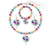 YAHPERN Candy Jewelry Set for Women Girls Christmas Candy Cane Lollipop Necklace Bracelet Earrings Halloween Candy Costume Accessories Candyland Outfits Gifts, Zinc, No Gemstone