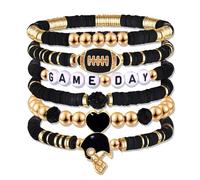 YAHPERN Game Day Bracelet for Women Stackbale Football Bracelets Red Black White Blue Heishi Bracelets Clay Preppy Friendship Bracelets Football Accessories Jewelry Gifts, L, Polymer clay, no gemstone