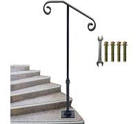 Yahpetes Black Handrail 38.8"X17.5" Wrought Iron Handrail 1-2 Steps Single Post Railing Kit with Base Plate for Outdoor/Indoor
