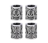 Yahpetes Hair Beard Bead 4Pcs Celtics Knots Triquetra Viking Beads 0.59"X0.47" Viking Rune Beards Silver Norse Rings Large Viking Metal Beads (4Pcs)