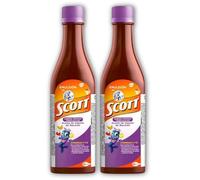 Yahve - Emulsion de Scott Aceite de hígado de bacalao sabor Frutas Tropicales Pack de 2 de 6.1 fl oz - 180 ml - Suplemento dietético para niños con vitamina A y Calcio -