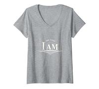 Yahweh The Great I AM - Inspirational Faith Artwork V-Neck T-Shirt, Women, Heather Grey, L