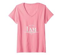 Yahweh The Great I AM - Inspirational Faith Artwork V-Neck T-Shirt, Women, Pink, S
