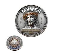 YAHWEH - The True Light Faith Commemorative Coin, Christian Challenge Coin with Crown of Thorns, Living in His Promises Cross Bible Verse Token, Religious Gift for Men Women (1Pc)