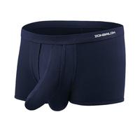 YAHWULAI Mens Sexy Dual Pouch Boxers Bulge Enhancing Separate Short Leg Underwear Stretch Comfy Tagless Trunks L Navy