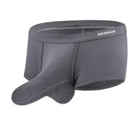 YAHWULAI Mens Sexy Dual Pouch Boxers Separate Bulge Enhancing Trunks Stretch Comfy Tagless Short Leg Underwear M Grey
