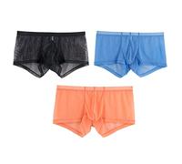 YAHWULAI Mens Sexy Mesh See Through Boxer Briefs Underwear Sheer Bulge Enhancing Pouch Transparent Stretch Trunks L Multi 3 Pack
