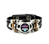 YAIEWNE Men's Leather Bracelet, Aquarius Sign Bottle Guardian Fault Art Adjustable Leather Layered Braided Bracelet, Punk Ethnic Handmade Bangle, Friendship Accessory Birthday Christmas Gift