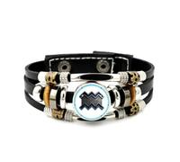 YAIEWNE Men's Leather Bracelet, Aquarius Sign Cyber Space Relief Sculpture Adjustable Leather Layered Braided Bracelet, Punk Ethnic Handmade Bangle, Friendship Accessory Birthday Christmas Gift