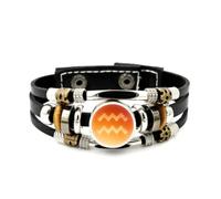YAIEWNE Men's Leather Bracelet, Aquarius Sign Fresh Gradation Entanglement Adjustable Leather Layered Braided Bracelet, Music Ethnic Handmade Bangle, Friendship Accessory Birthday Christmas Gift
