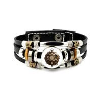 YAIEWNE Men's Leather Bracelet, Aquarius Sign Gear Clock Art Steam Punk Adjustable Leather Layered Braided Bracelet, Music Ethnic Handmade Bangle, Friendship Accessory Birthday Christmas Gift