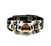 YAIEWNE Men's Leather Bracelet, Aquarius Sign Geometry Texture Fault Art Adjustable Leather Layered Braided Bracelet, Punk Ethnic Handmade Bangle, Friendship Accessory Birthday Christmas Gift
