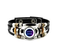 YAIEWNE Men's Leather Bracelet, Aquarius Sign Scan Effect Cyber Neon Adjustable Leather Layered Braided Bracelet, Punk Ethnic Handmade Bangle, Friendship Accessory Birthday Christmas Gift