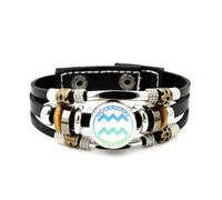 YAIEWNE Men's Leather Bracelet, Aquarius Sign Wave Geometry Diffraction Adjustable Leather Layered Braided Bracelet, Punk Ethnic Handmade Bangle, Friendship Accessory Birthday Christmas Gift