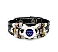 YAIEWNE Men's Leather Bracelet, Aquarius Sign Wave Science Cyber Neon Adjustable Leather Layered Braided Bracelet, Punk Ethnic Handmade Bangle, Friendship Accessory Birthday Christmas Gift