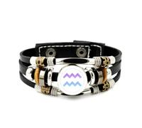 YAIEWNE Men's Leather Bracelet, Aquarius Symbol Fresh Diffraction Adjustable Leather Layered Braided Bracelet, Music Ethnic Handmade Bangle, Friendship Accessory Birthday Christmas Gift