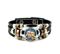 YAIEWNE Men's Leather Bracelet, Beer Festival Digital Passion Flame Shield Adjustable Leather Braided Bracelet, Ethnic Handmade Bangle, Punk Accessory Birthday Christmas Gift