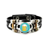 YAIEWNE Men's Leather Bracelet, Beer Festival Glass Pixel Star Topology Adjustable Leather Braided Bracelet, Ethnic Handmade Bangle, Friendship Accessory Birthday Christmas Gift