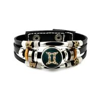 YAIEWNE Men's Leather Bracelet, Gemini Arc High-End Crystal Adjustable Punk Leather Multi-Layer Braided Bracelet, Rock Roll Ethnic Handmade Bangle, Friendship Accessory Birthday Christmas Gift