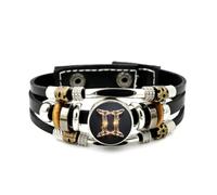 YAIEWNE Men's Leather Bracelet, Gemini Arc Novelty Crystal Adjustable Punk Leather Multi-Layer Braided Bracelet, Rock Roll Ethnic Handmade Bangle, Friendship Accessory Birthday Christmas Gift