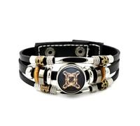 YAIEWNE Men's Leather Bracelet, Gemini Arc Shield Crystal Adjustable Punk Leather Multi-Layer Braided Bracelet, Rock Roll Ethnic Handmade Bangle, Friendship Accessory Birthday Christmas Gift