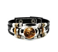 YAIEWNE Men's Leather Bracelet, Gemini Compass Flame Matte Heavy Adjustable Leather Layered Braided Bracelet, Rock Ethnic Handmade Bangle, Friendship Accessory Birthday Christmas Gift