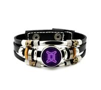 YAIEWNE Men's Leather Bracelet, Gemini Constellations High-End Circuit Board Adjustable Leather Layered Braided Bracelet, Punk Ethnic Handmade Bangle, Friendship Accessory Birthday Christmas Gift