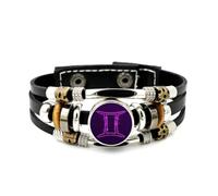 YAIEWNE Men's Leather Bracelet, Gemini Scan Line High-End Digital Fault Art Adjustable Leather Layered Braided Bracelet, Punk Ethnic Handmade Bangle, Friendship Accessory Birthday Christmas Gift
