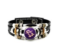 YAIEWNE Men's Leather Bracelet, Gemini Star Arc Totem Crystal Adjustable Punk Leather Layered Braided Bracelet, Rock Roll Ethnic Handmade Bangle, Friendship Accessory Birthday Christmas Gift