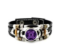 YAIEWNE Men's Leather Bracelet, Gemini Star Circle Novelty Cyber Neon Adjustable Leather Multi-Layer Braided Bracelet, Ethnic Handmade Bangle, Friendship Jewelry Accessories Christmas Festival Gift
