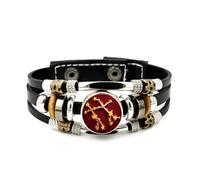 YAIEWNE Men's Leather Bracelet, Gemini Star Compass Flame Heavy Adjustable Leather Layered Braided Bracelet, Rock Ethnic Handmade Bangle, Friendship Accessory Birthday Christmas Gift
