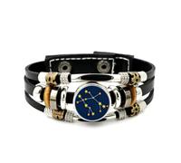 YAIEWNE Men's Leather Bracelet, Gemini Star Compass Tunnel Space Diffraction Adjustable Leather Layered Braided Bracelet, Punk Ethnic Handmade Bangle, Friendship Accessory Birthday Christmas Gift