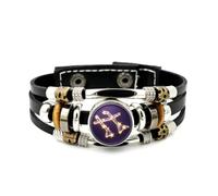 YAIEWNE Men's Leather Bracelet, Gemini Star Line Shield Arc Crystal Adjustable Punk Leather Layered Braided Bracelet, Rock Roll Ethnic Handmade Bangle, Friendship Accessory Birthday Christmas Gift