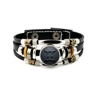 YAIEWNE Men's Leather Bracelet, Gemini Symbol Matte Art Star Topology Adjustable Leather Layered Braided Bracelet, Punk Ethnic Handmade Bangle, Friendship Accessory Birthday Christmas Gift