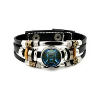 YAIEWNE Men's Leather Bracelet, Gemini Vintage Burning Flame Art Heavy Adjustable Leather Layered Braided Bracelet, Rock Ethnic Handmade Bangle, Friendship Accessory Birthday Christmas Gift