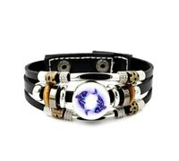 YAIEWNE Men's Leather Bracelet, Pisces Double Fish Art Aura Cyber Neon Adjustable Leather Layered Braided Bracelet, Punk Ethnic Handmade Bangle, Friendship Accessory Birthday Christmas Gift