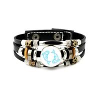 YAIEWNE Men's Leather Bracelet, Pisces Double Fish Digital Effect Cyber Neon Adjustable Leather Layered Braided Bracelet, Punk Ethnic Handmade Bangle, Friendship Accessory Birthday Christmas Gift