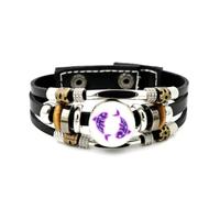 YAIEWNE Men's Leather Bracelet, Pisces Double Fish Elegant Cyber Neon Adjustable Leather Layered Braided Bracelet, Punk Ethnic Handmade Bangle, Friendship Accessory Birthday Christmas Gift