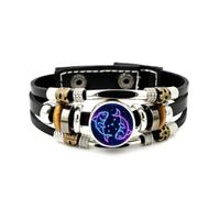 YAIEWNE Men's Leather Bracelet, Pisces Double Fish Science Cyber Neon Adjustable Leather Layered Braided Bracelet, Punk Ethnic Handmade Bangle, Friendship Accessory Birthday Christmas Gift