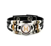 YAIEWNE Men's Leather Bracelet, Pisces Flame Compass Corrosion Heavy Adjustable Leather Layered Braided Bracelet, Punk Ethnic Handmade Bangle, Friendship Accessory Birthday Christmas Gift