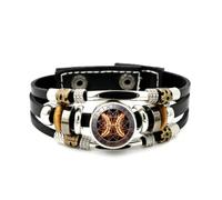YAIEWNE Men's Leather Bracelet, Pisces Flame Compass Sign Heavy Adjustable Leather Layered Braided Bracelet, Punk Ethnic Handmade Bangle, Friendship Accessory Birthday Christmas Gift
