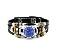 YAIEWNE Men's Leather Bracelet, Pisces Geometry Line Quantum Entanglement Adjustable Leather Layered Braided Bracelet, Punk Ethnic Handmade Bangle, Friendship Accessory Birthday Christmas Gift