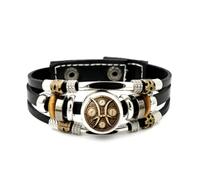 YAIEWNE Men's Leather Bracelet, Pisces Guardian Pressure Gauge Steam Punk Adjustable Leather Layered Braided Bracelet, Music Ethnic Handmade Bangle, Friendship Accessory Birthday Christmas Gift