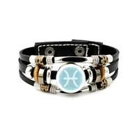 YAIEWNE Men's Leather Bracelet, Pisces Sign Future Cyber Space Projection Adjustable Leather Layered Braided Bracelet, Punk Ethnic Handmade Bangle, Friendship Accessory Birthday Christmas Gift