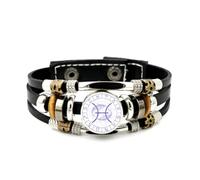 YAIEWNE Men's Leather Bracelet, Pisces Star Compass Guardian Projection Adjustable Leather Layered Braided Bracelet, Punk Ethnic Handmade Bangle, Friendship Accessory Birthday Christmas Gift