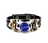 YAIEWNE Men's Leather Bracelet, Pisces Star Trail Scan Effect Cyber Neon Adjustable Leather Layered Braided Bracelet, Punk Ethnic Handmade Bangle, Friendship Accessory Birthday Christmas Gift