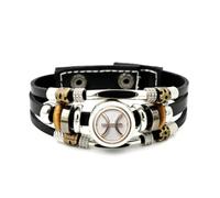 YAIEWNE Men's Leather Bracelet, Pisces Zodiac Sign Cyber Art Relief Adjustable Leather Layered Braided Bracelet, Music Ethnic Handmade Bangle, Friendship Accessory Birthday Christmas Gift